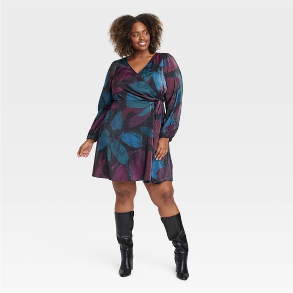 Ava & Viv Dresses & Skirts - AVA & VIV Ava & Viv Chic Floral Long Balloon Sleeve Midi Wrap Dress Sx 1X | NWT